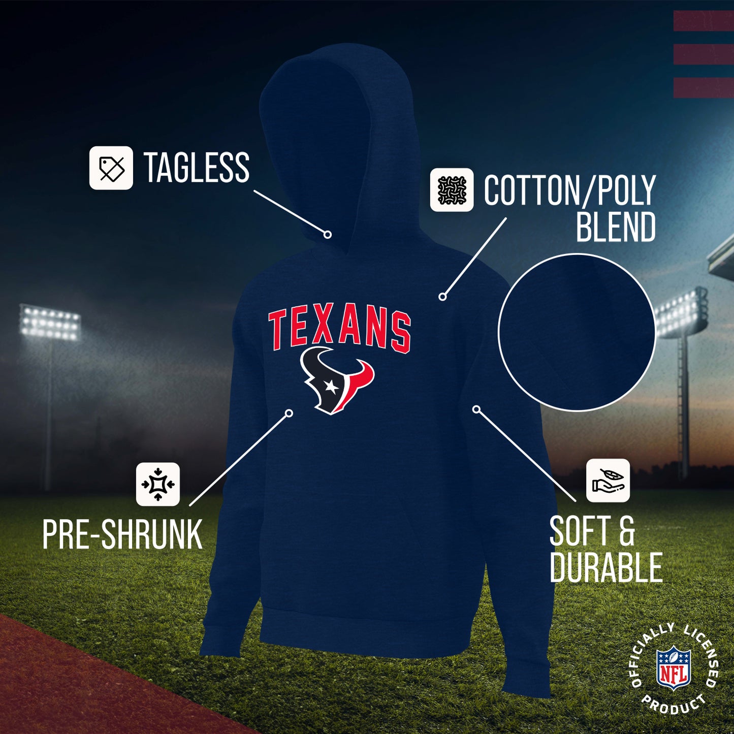 Houston Texans NFL Youth Home Team Hoodie- Kids Hooded Sweatshirt - Navy