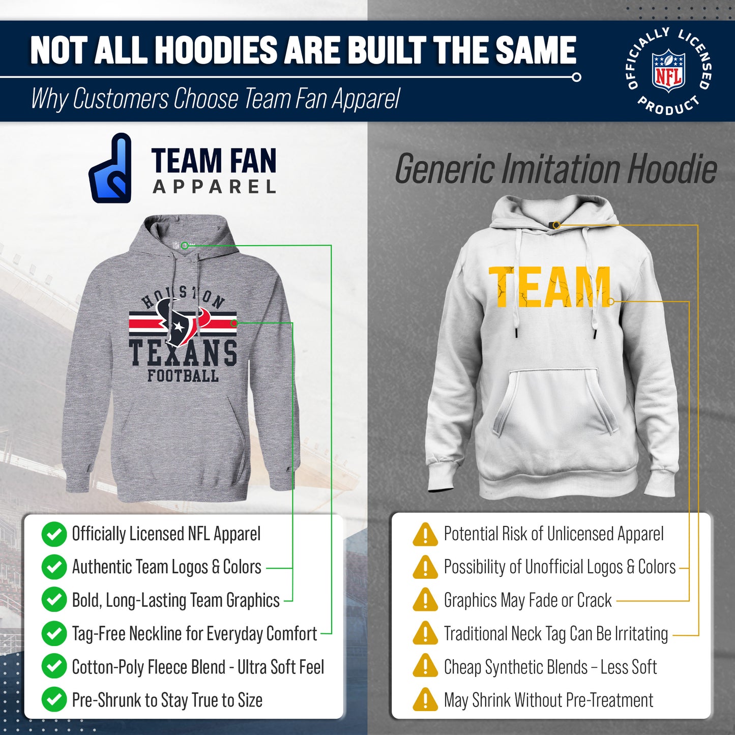 Houston Texans NFL Team Stripe Hooded Sweatshirt- Soft Pullover Sports Hoodie For Men & Women - Sport Gray