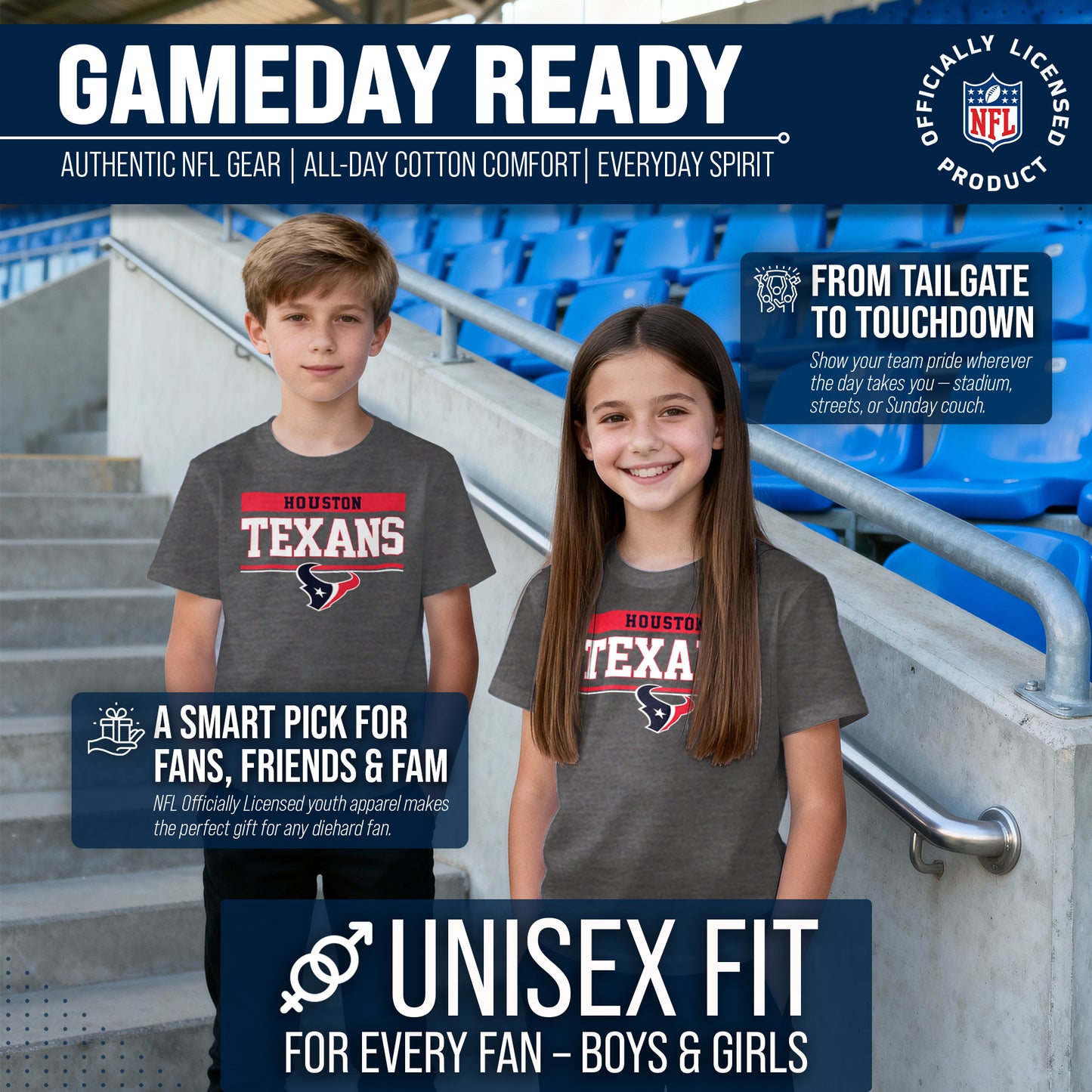 Houston Texans NFL Youth Short Sleeve Charcoal T Shirt - Charcoal