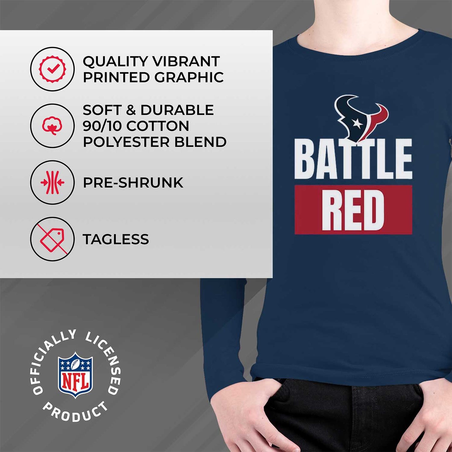 Houston Texans NFL Youth Team Slogan Long Sleeve Shirt  - Navy