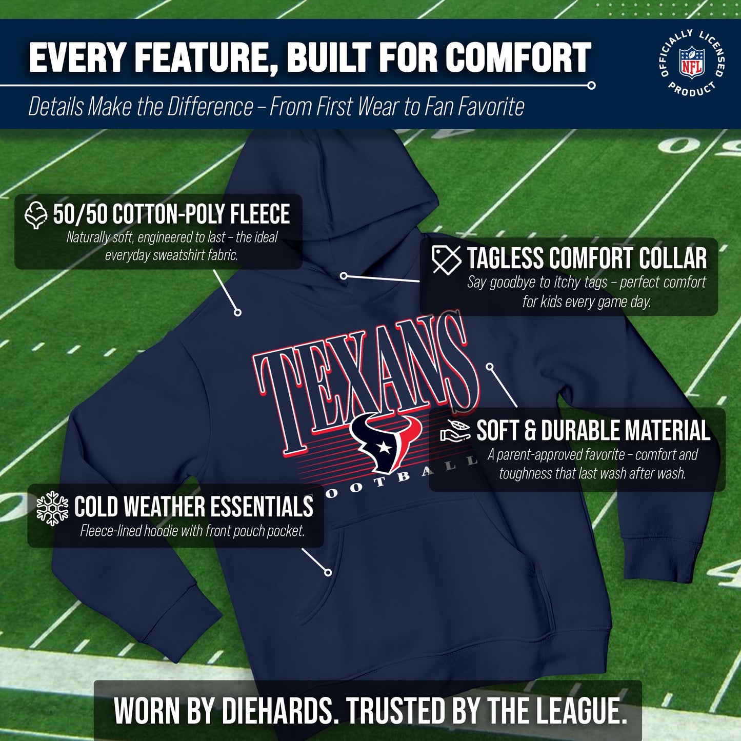 Houston Texans NFL Youth Overtime Blueprint Football Fleece Hooded Sweatshirt - Navy
