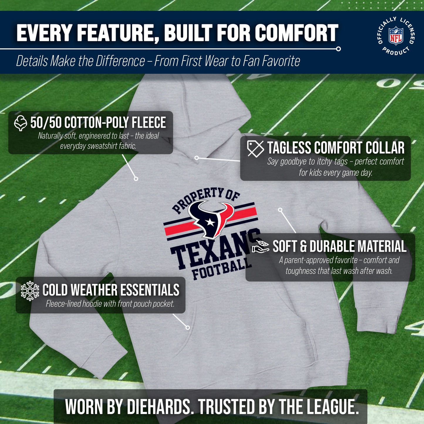 Houston Texans NFL Youth Property Of Hooded Sweatshirt - Sport Gray