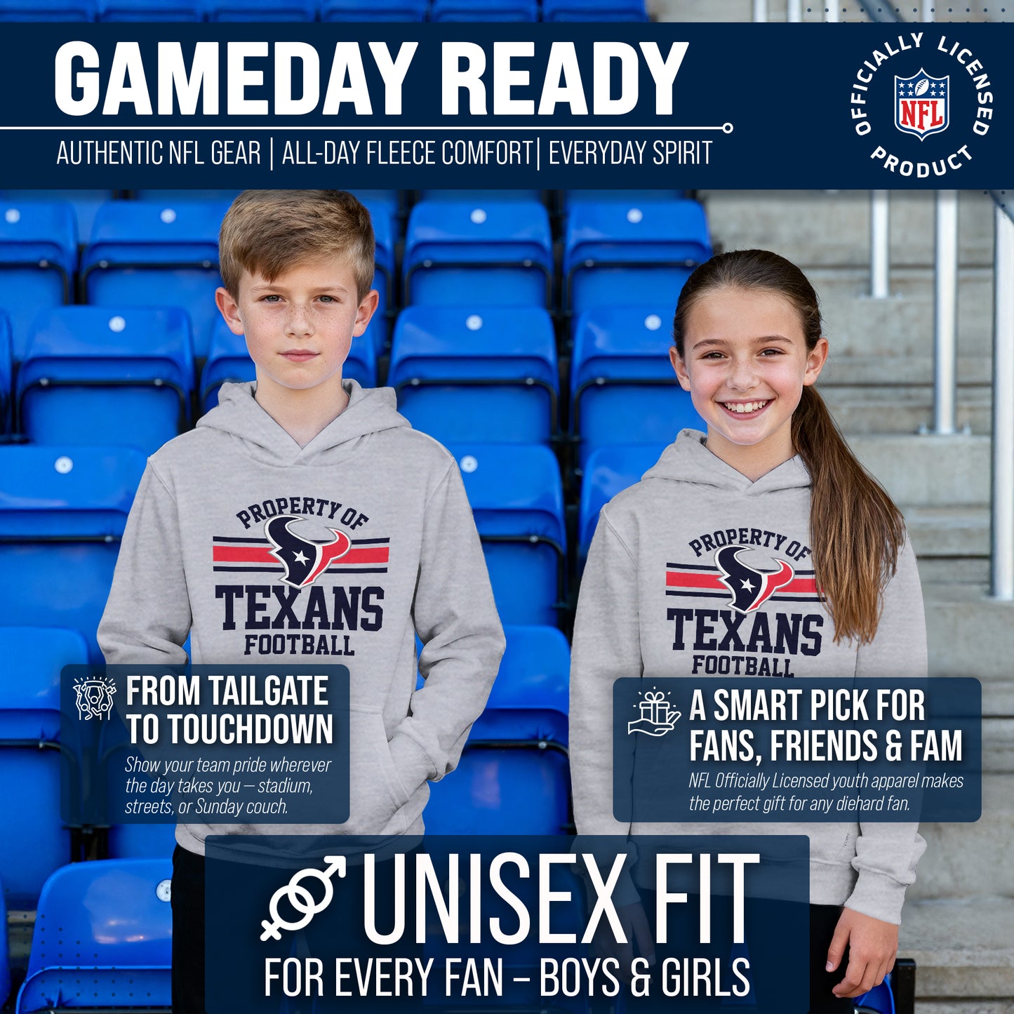 Houston Texans NFL Youth Property Of Hooded Sweatshirt - Sport Gray