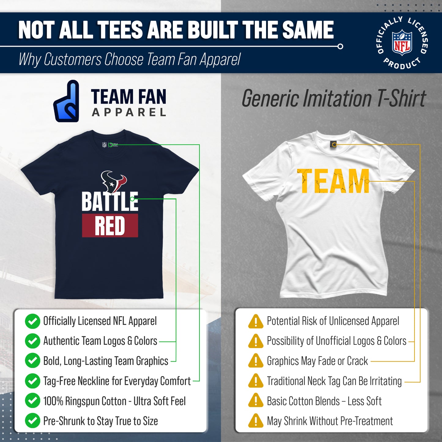 Houston Texans NFL Adult Team Slogan Unisex T-Shirt - Navy