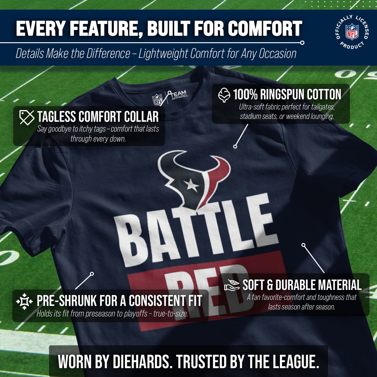 Houston Texans NFL Adult Team Slogan Unisex T-Shirt - Navy