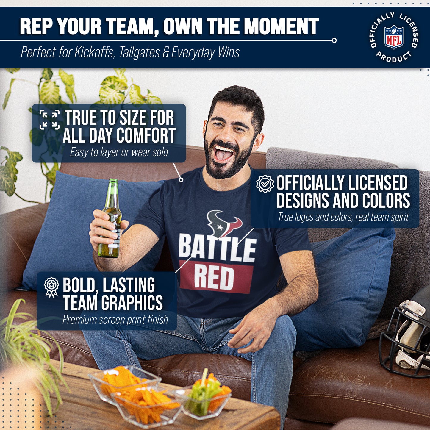 Houston Texans NFL Adult Team Slogan Unisex T-Shirt - Navy