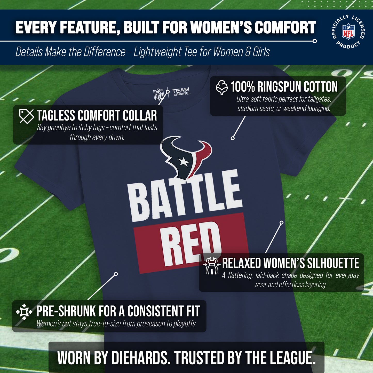 Houston Texans NFL Womens Team Slogan Short Sleeve Tshirt - Navy