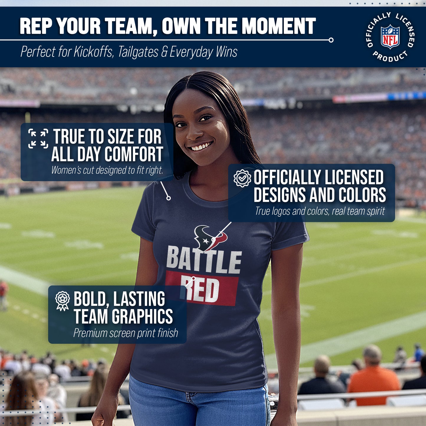 Houston Texans NFL Womens Team Slogan Short Sleeve Tshirt - Navy