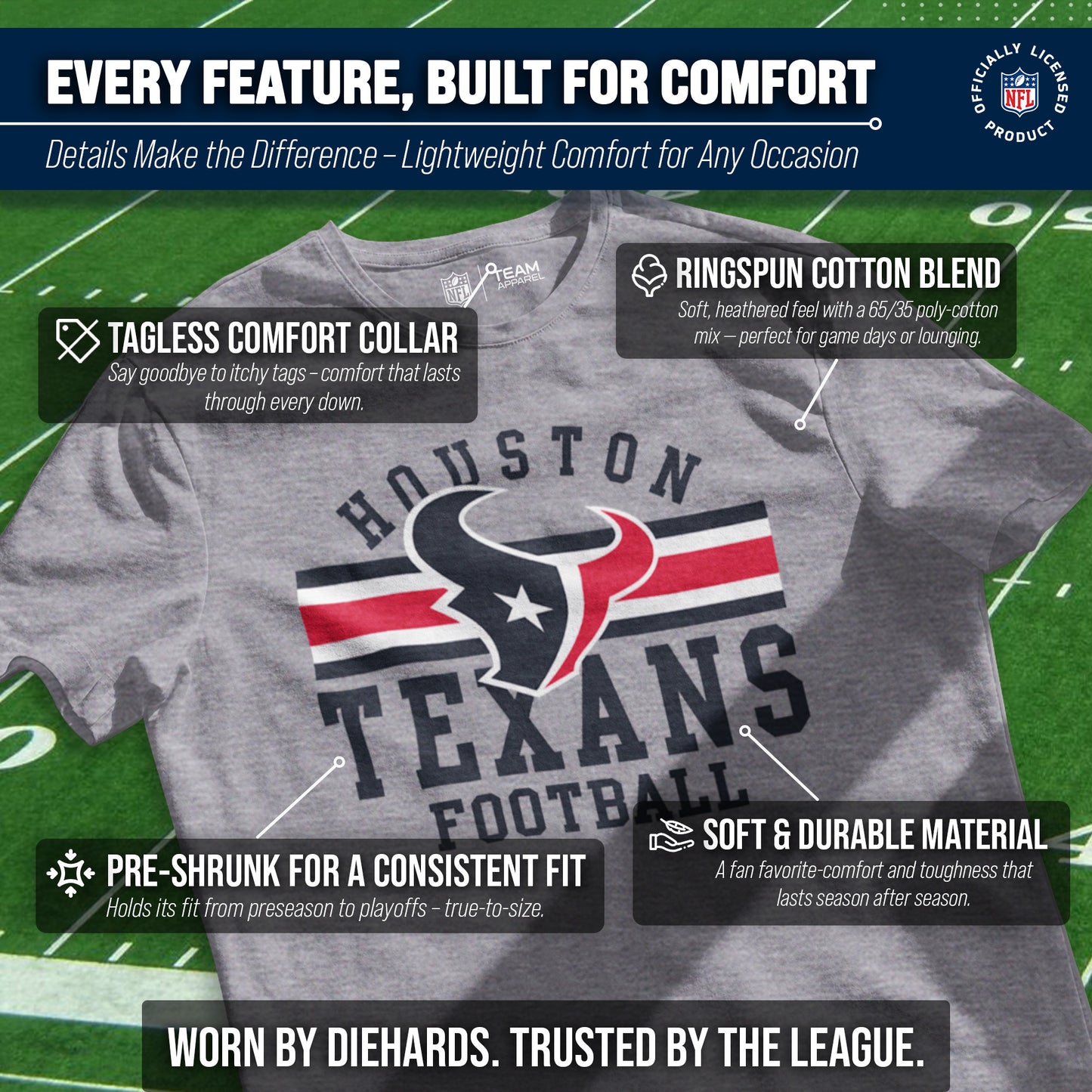 Houston Texans NFL Adult Short Sleeve Team Stripe Tee - Sport Gray