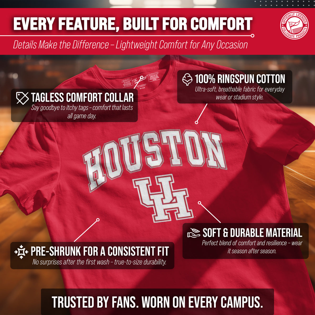 Houston Cougars NCAA Adult Gameday Cotton T-Shirt - Red