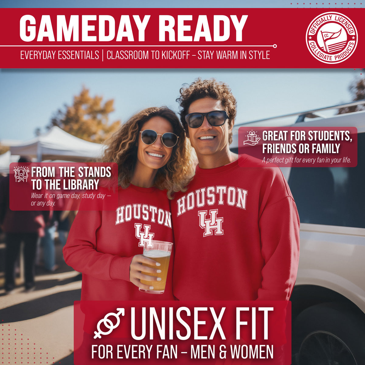 Houston Cougars Adult Arch & Logo Soft Style Gameday Crewneck Sweatshirt - Red