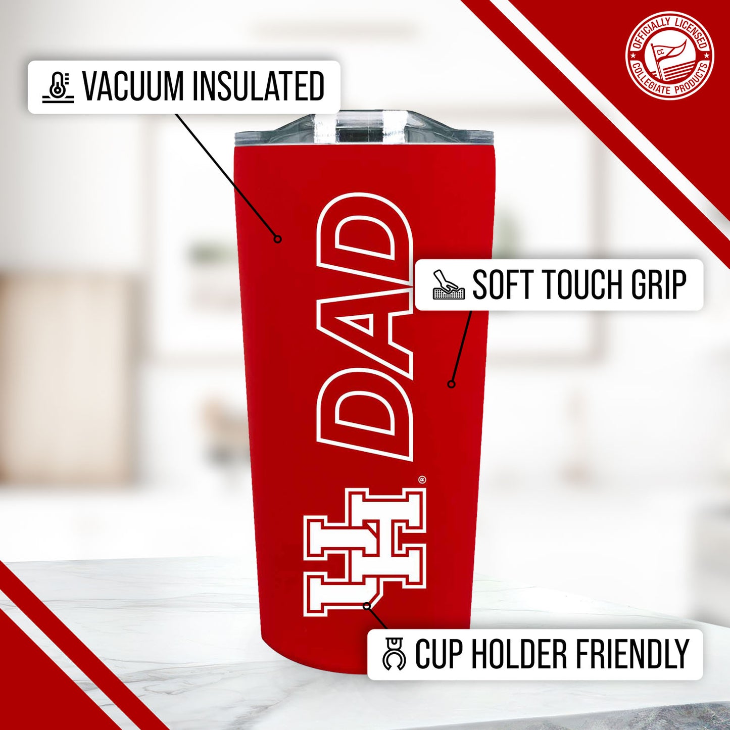 Houston Cougars NCAA Stainless Steel Travel Tumbler for Dad - Red
