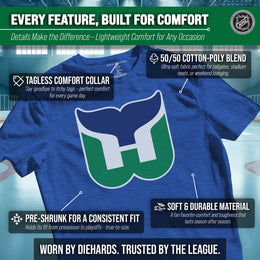 Hartford Whalers NHL Adult Retro Logo Tag-Less T-Shirt - Royal Heather