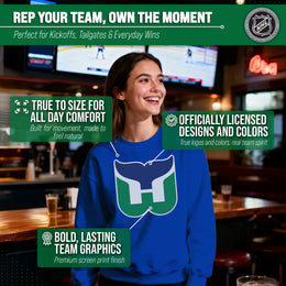 Hartford Whalers Adult NHL Retro Logo Hockey Fleece Crewneck Sweatshirt - Royal Heather