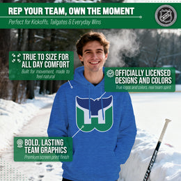 Hartford Whalers Adult NHL Retro Logo Hockey Fleece Hooded Sweatshirt - Royal Heather