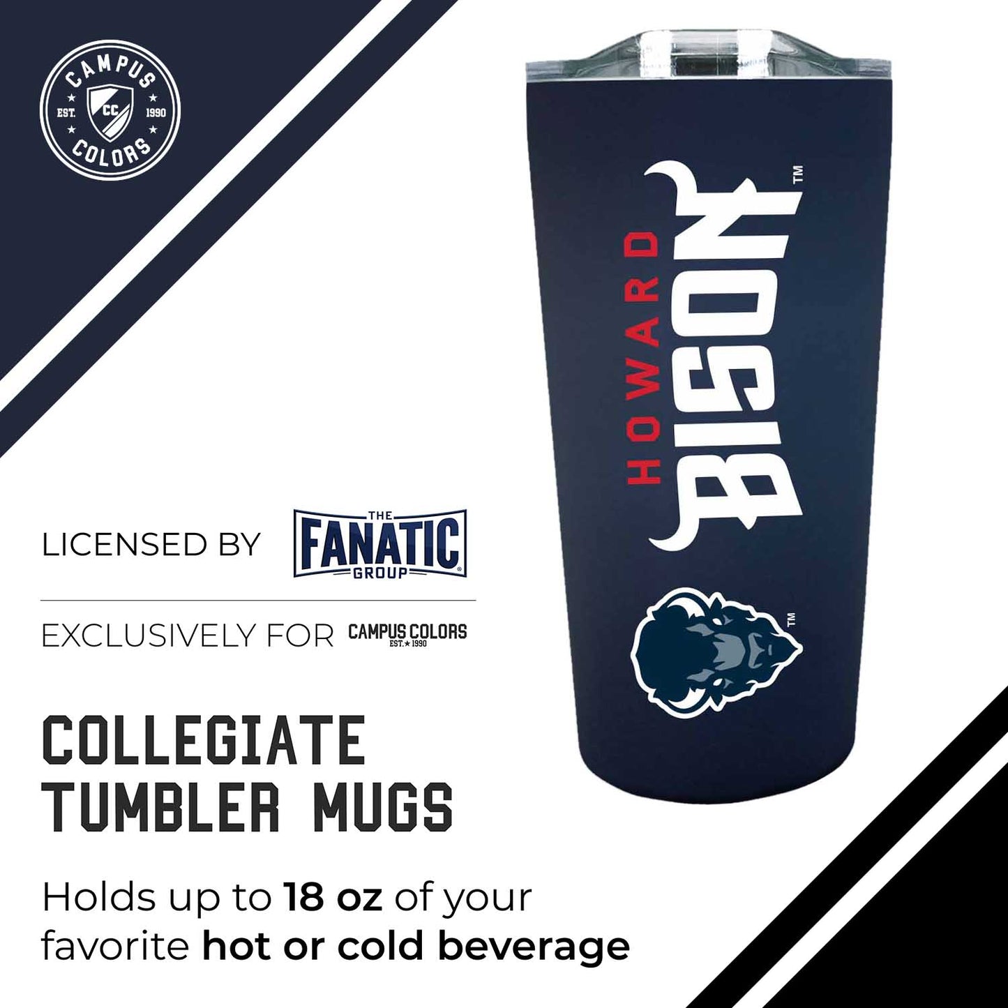 Howard University Campus Colors  NCAA Tumbler - Navy