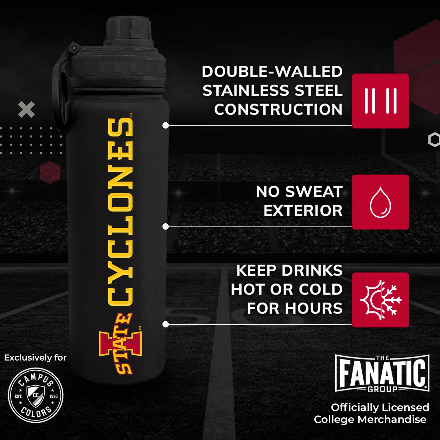 Iowa State Cyclones NCAA Stainless Steel Water Bottle - Black