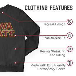 Iowa State Cyclones NCAA Adult Charcoal Crewneck Fleece Sweatshirt - Charcoal