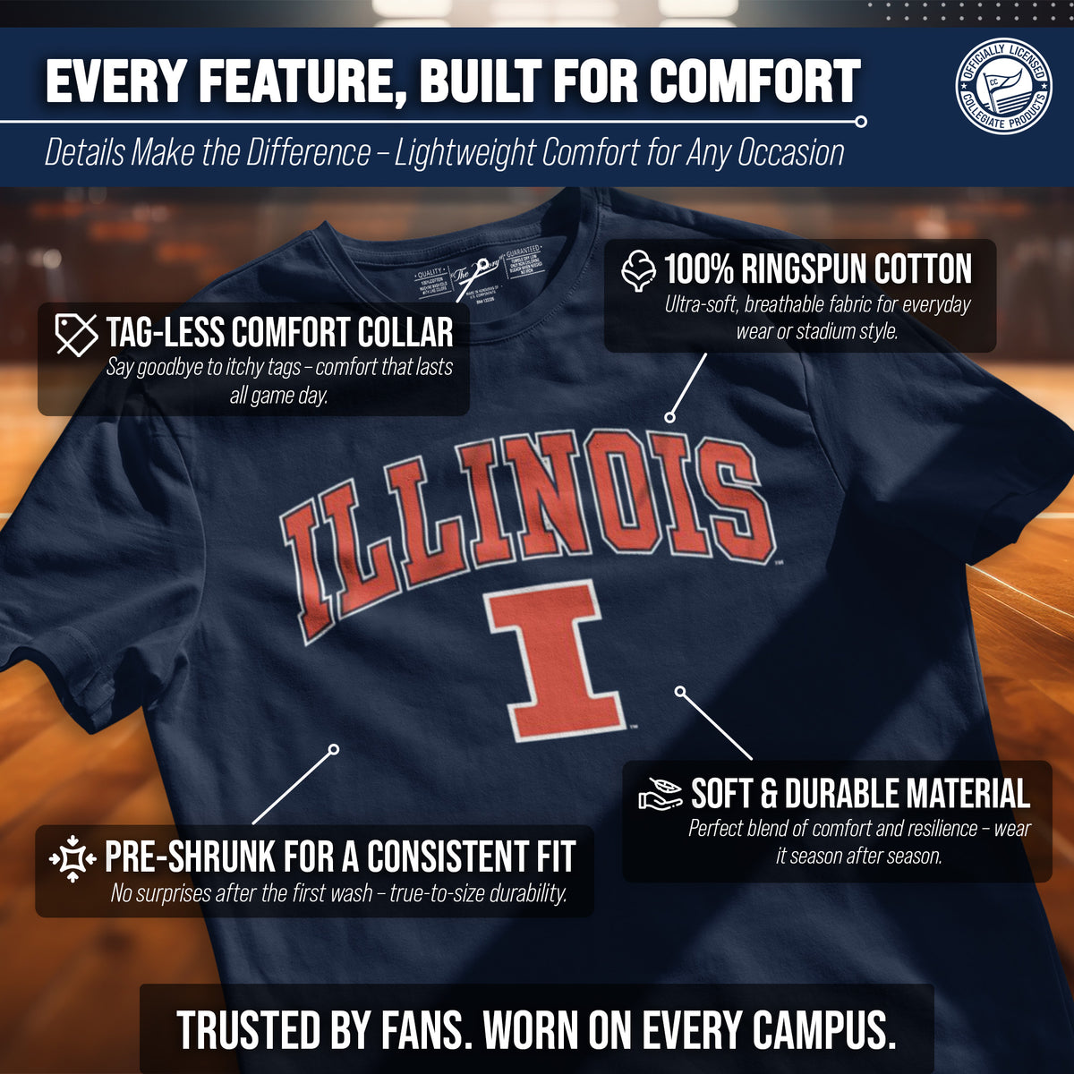 Illinois Fighting Illini NCAA Adult Gameday Cotton T-Shirt - Navy