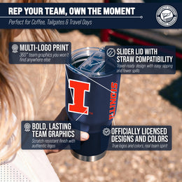 Illinois Fighting Illini NCAA University 30oz Stainless Steel Vacuum Insulated Game Day Tumbler with Silicone Grip - Navy