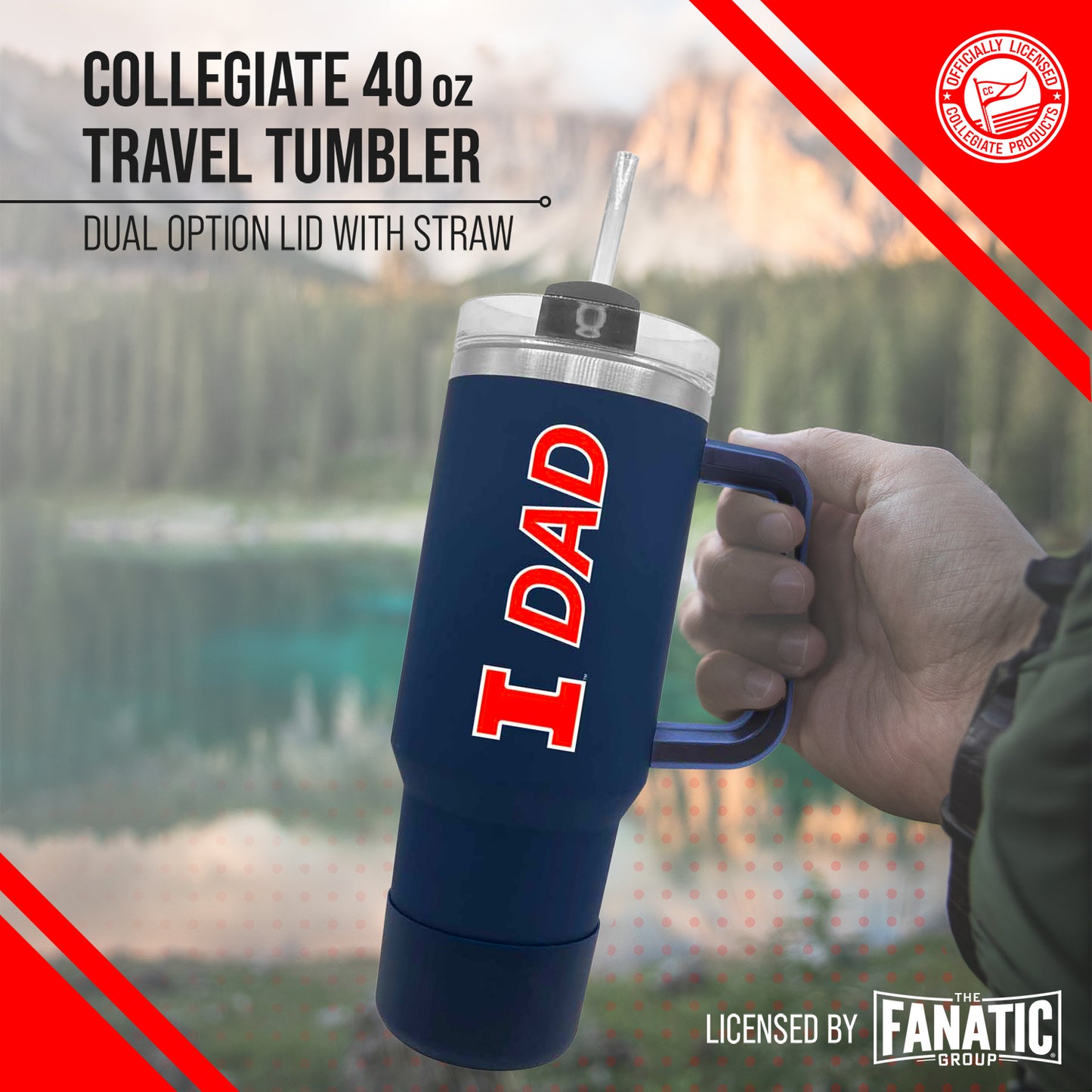 Illinois Fighting Illini Collegiate 40oz Stainless Steel Travel Tumbler with Handle for Dad - Navy