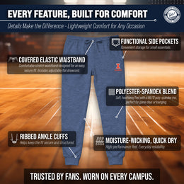 Illinois Fighting Illini NCAA Men’s University Cloud Jersey Performance Jogger Pants with Drawstring Waistband - Navy Heather