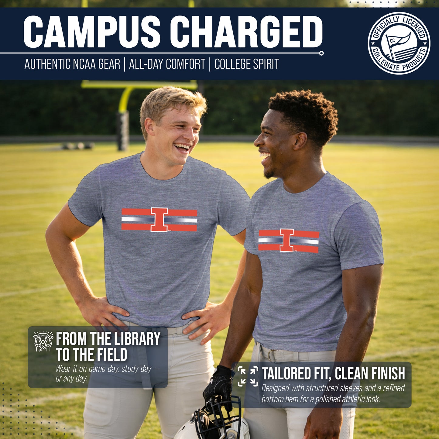 Illinois Fighting Illini Unisex NCAA Scholarship Cloud Jersey Athletic Short Sleeve Performance Tee - Navy Heather