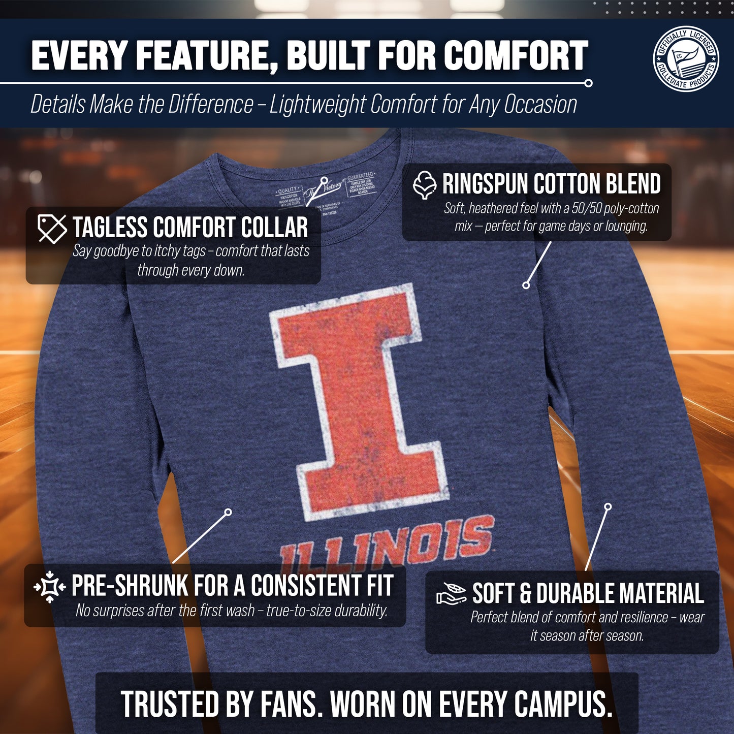 Illinois Fighting Illini NCAA MVP Adult Long-Sleeve Shirt - Navy