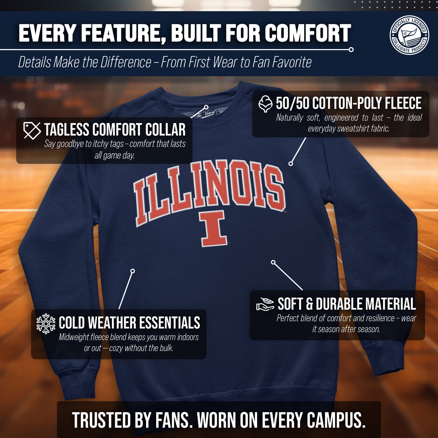 Illinois Fighting Illini NCAA Adult Tackle Twill Crewneck Sweatshirt - Navy
