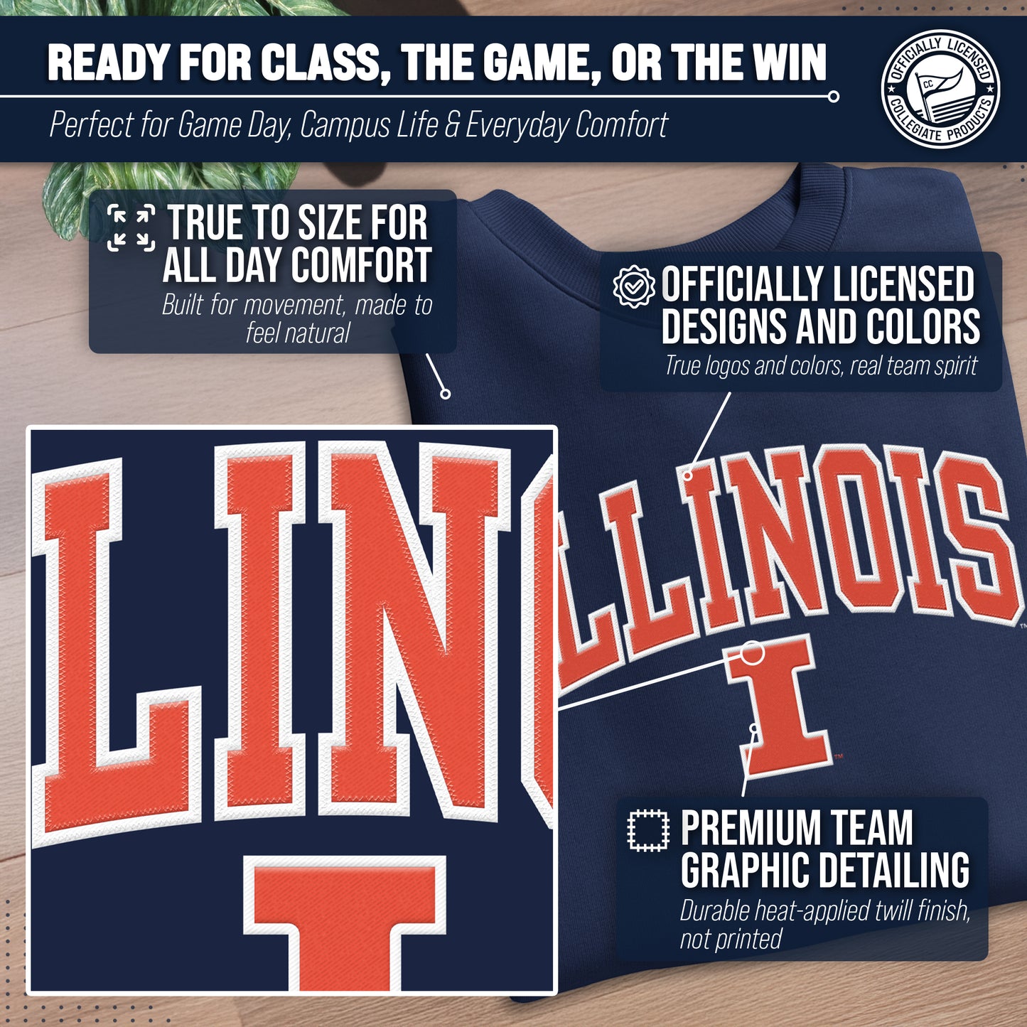 Illinois Fighting Illini NCAA Adult Tackle Twill Crewneck Sweatshirt - Navy