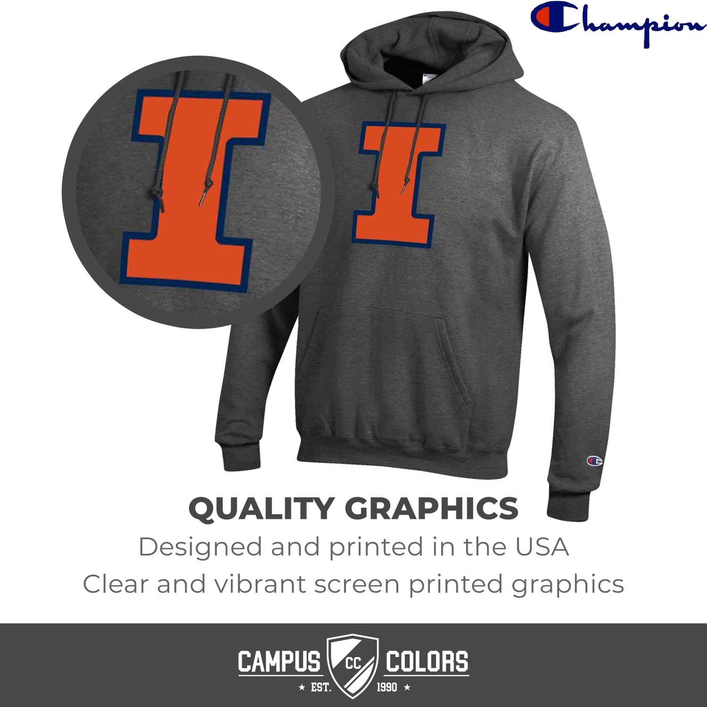Illinois Fighting Illini Adult Mascot Fleece Hooded Sweatshirt - Charcoal