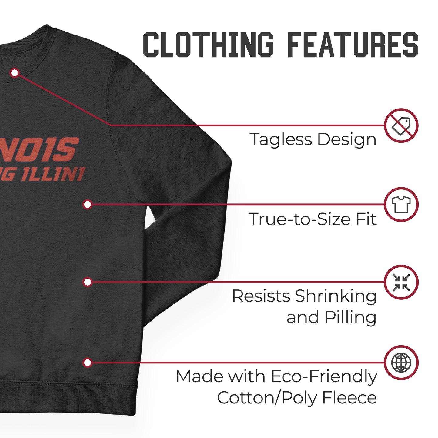 Illinois Fighting Illini NCAA Adult Charcoal Crewneck Fleece Sweatshirt - Charcoal