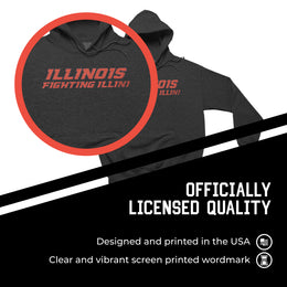Illinois Fighting Illini NCAA Adult Cotton Blend Charcoal Hooded Sweatshirt - Charcoal
