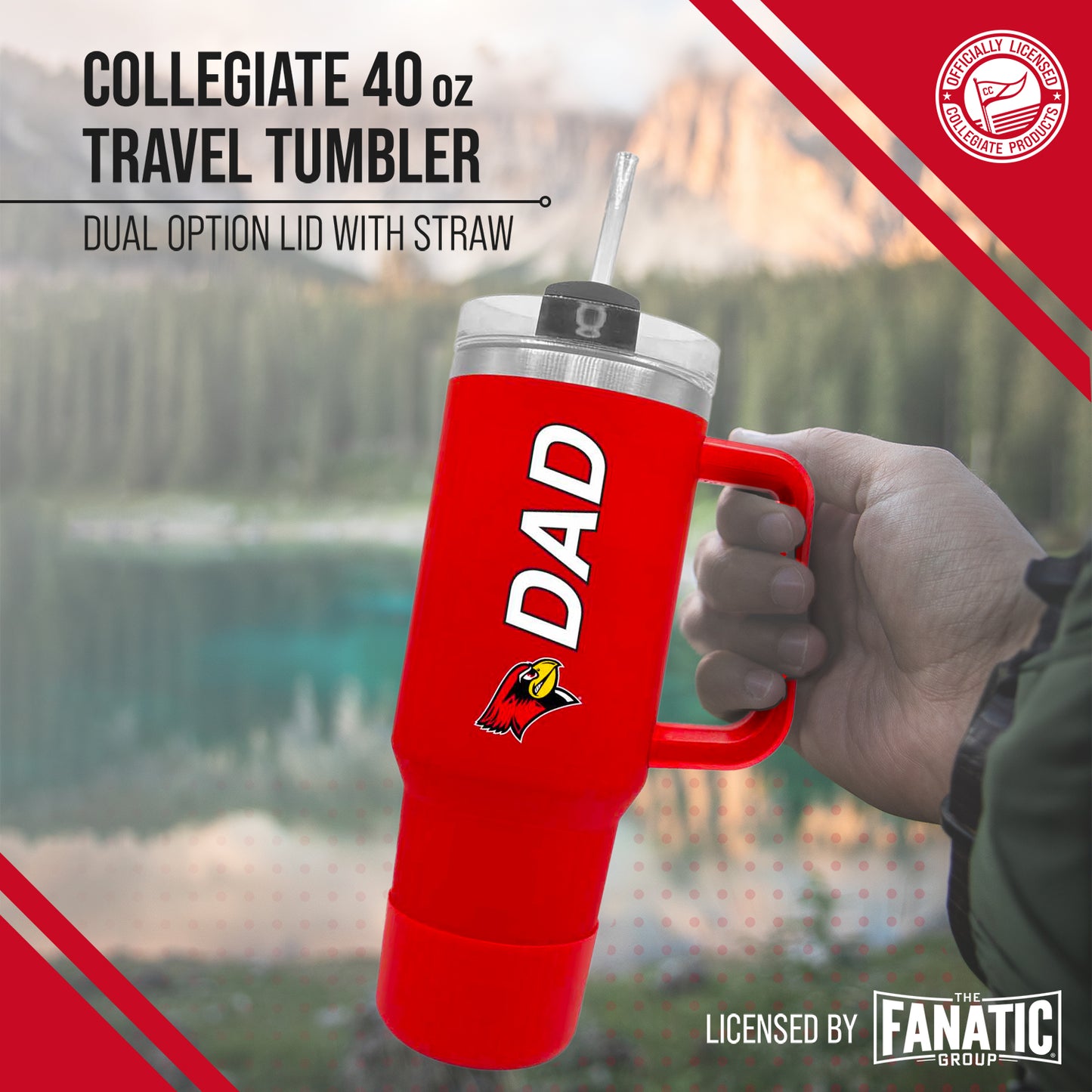 Illinois State Redbirds Collegiate 40oz Stainless Steel Travel Tumbler with Handle for Dad - Red