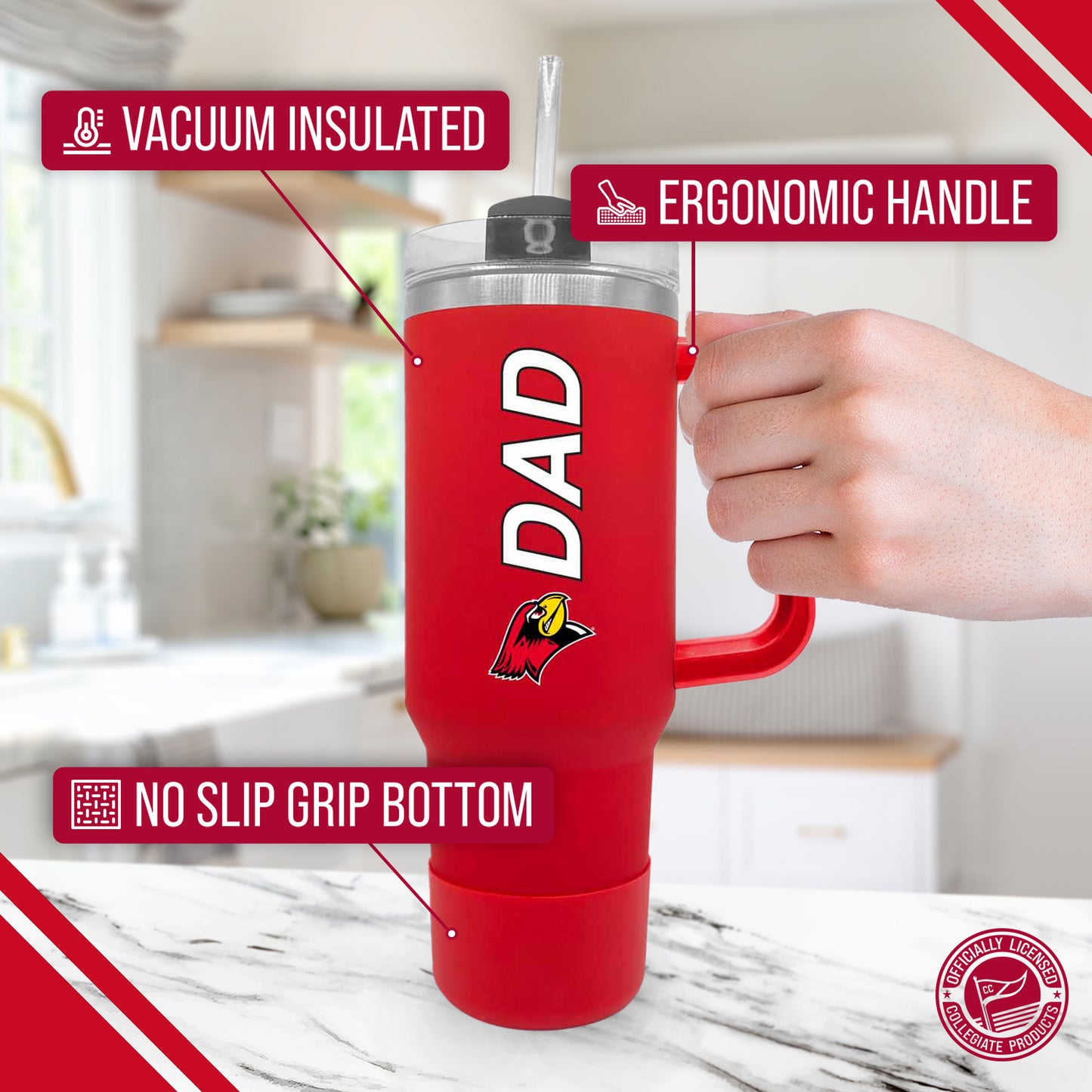 Illinois State Redbirds Collegiate 40oz Stainless Steel Travel Tumbler with Handle for Dad - Red