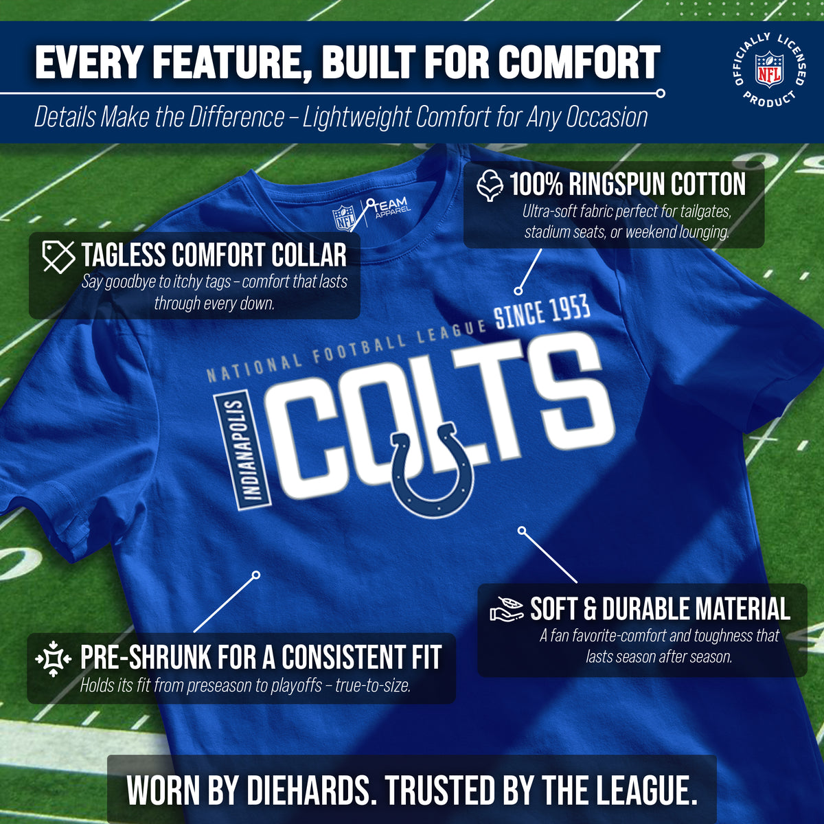 Indianapolis Colts NFL Youth Modern Endzone T-Shirt Unisex Boys Girls - Royal
