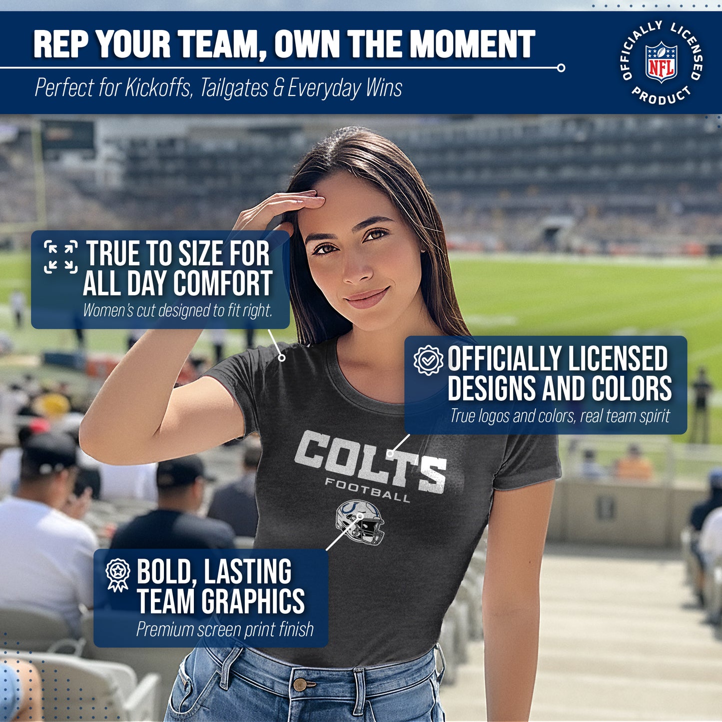 Indianapolis Colts Women's NFL Football Helmet Short Sleeve Tagless T-Shirt - Charcoal