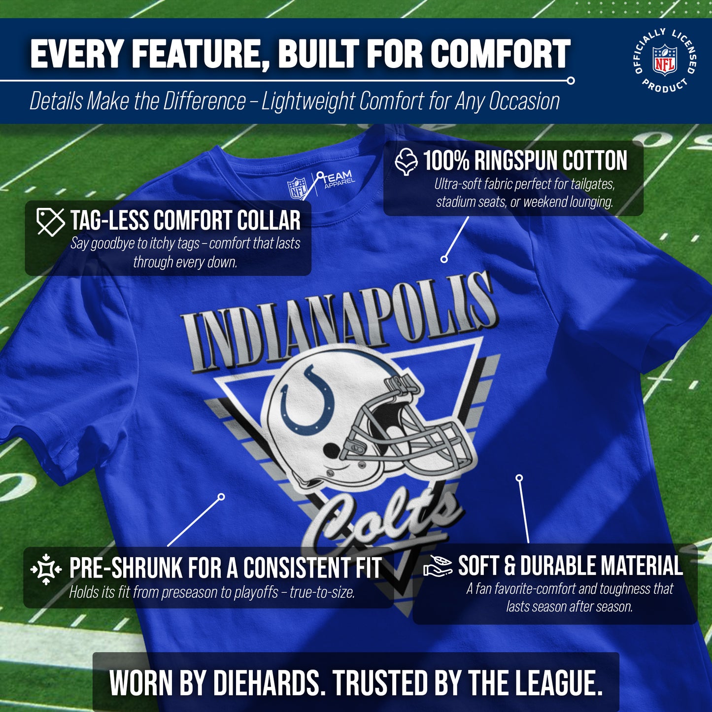 Indianapolis Colts NFL Adult Retro Triangle Unisex T-Shirt - Royal