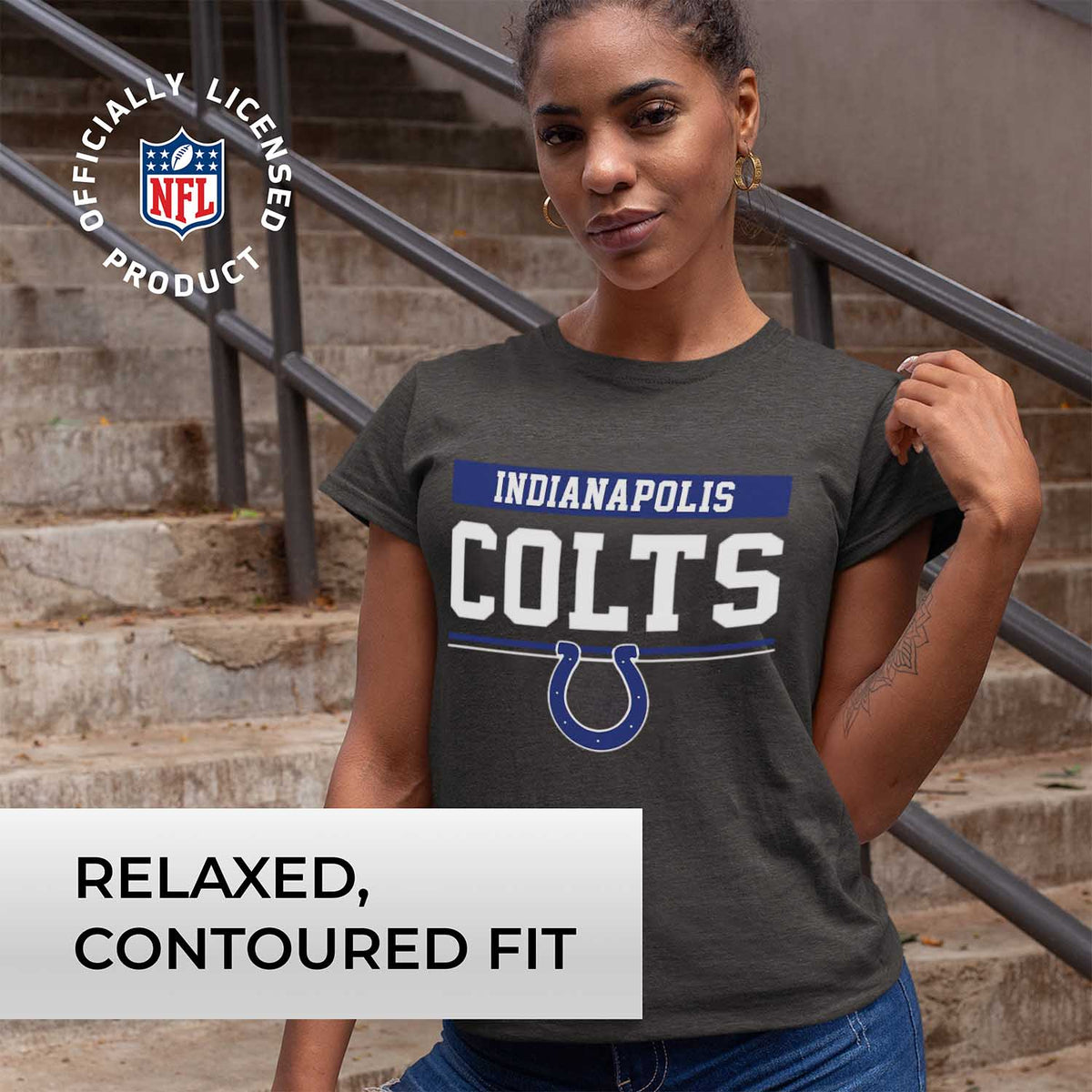 Indianapolis Colts  Women's Plus Size NFL Team Block Charcoal T-Shirt Tee - Charcoal