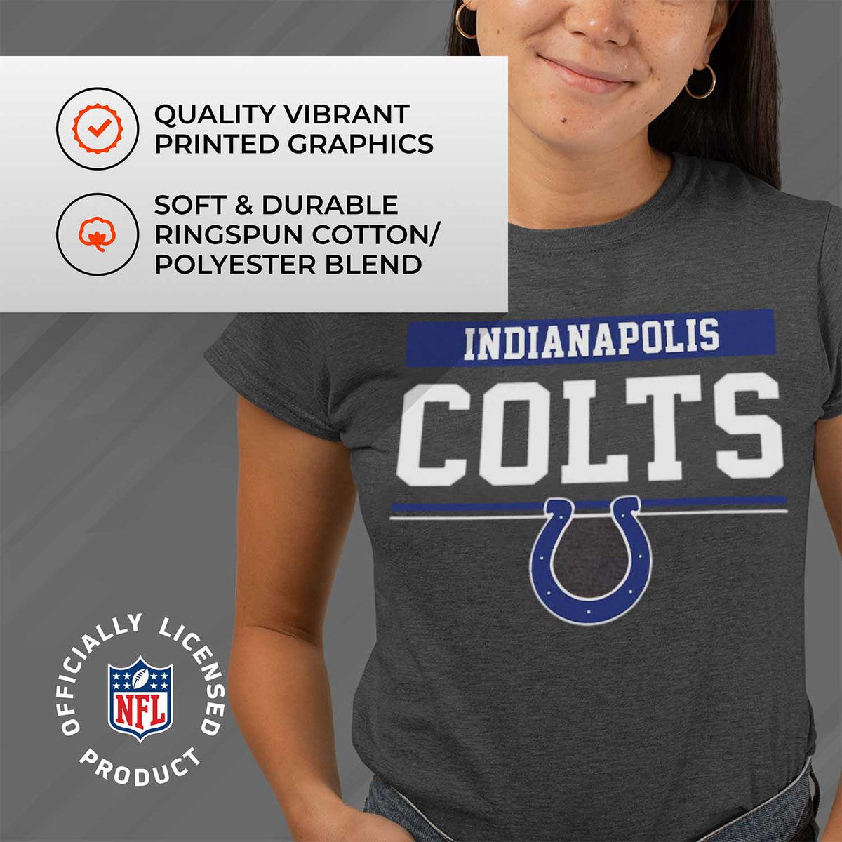 Indianapolis Colts  Women's Plus Size NFL Team Block Charcoal T-Shirt Tee - Charcoal