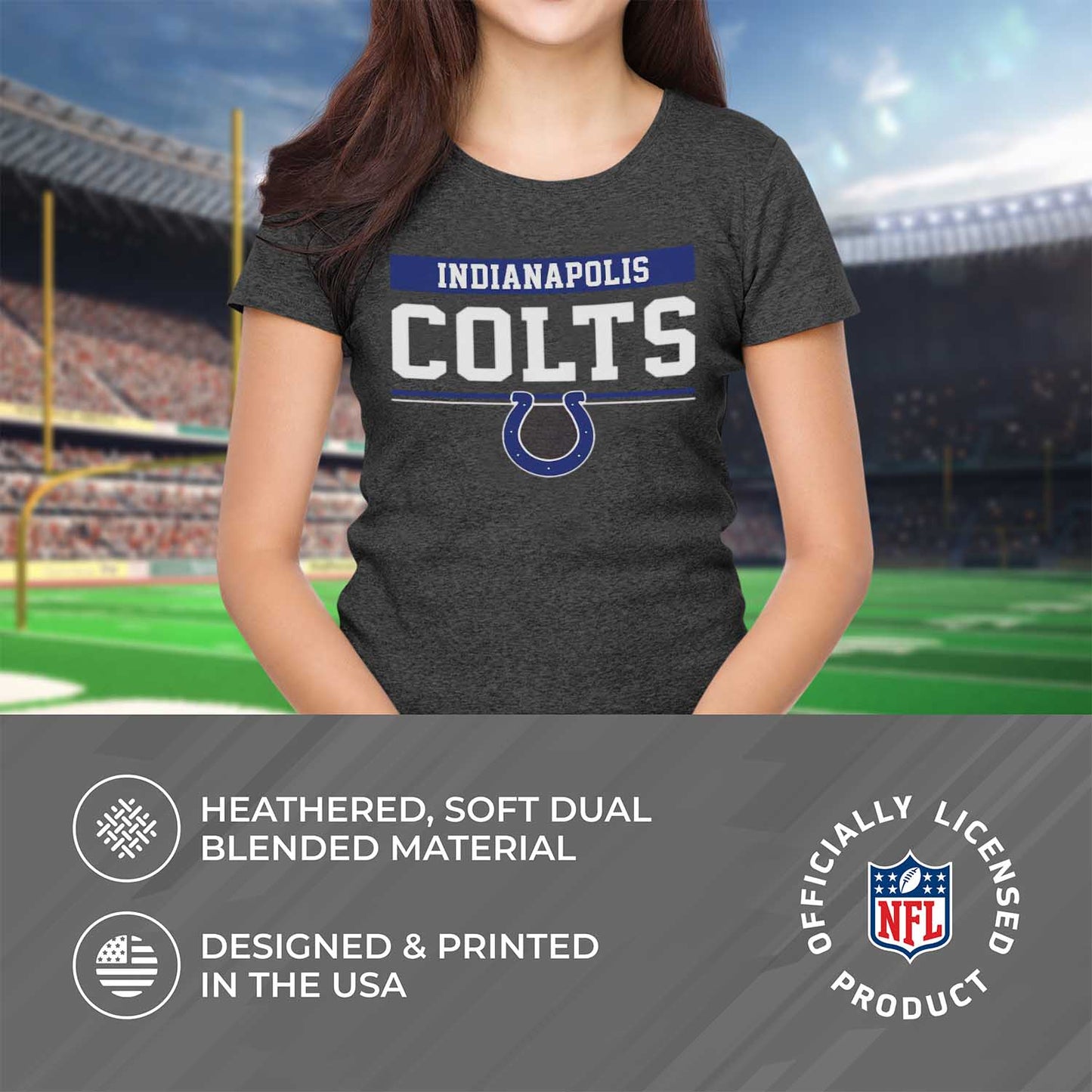 Indianapolis Colts NFL Women's Team Block Charcoal Tagless T-Shirt - Charcoal
