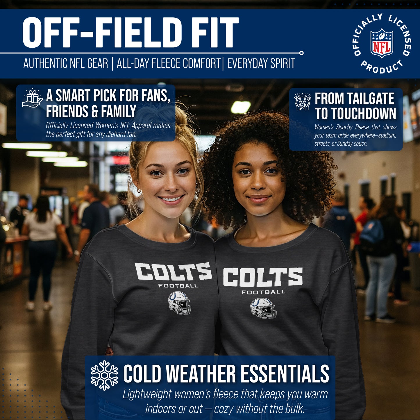 Indianapolis Colts NFL Womens Helmet French Terry Slouchy Top - Charcoal