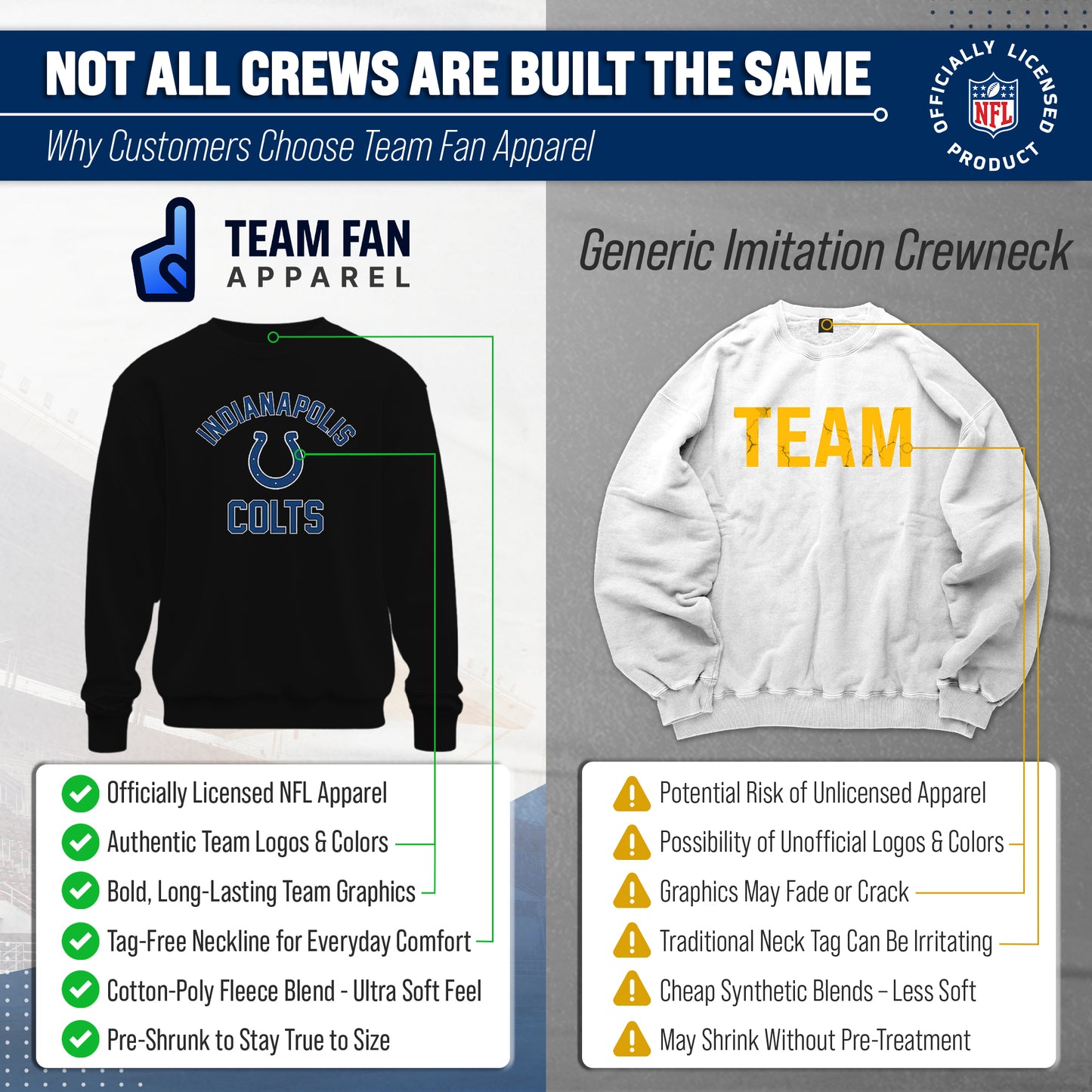 Indianapolis Colts NFL Adult Gameday Football Crewneck Sweatshirt - Black