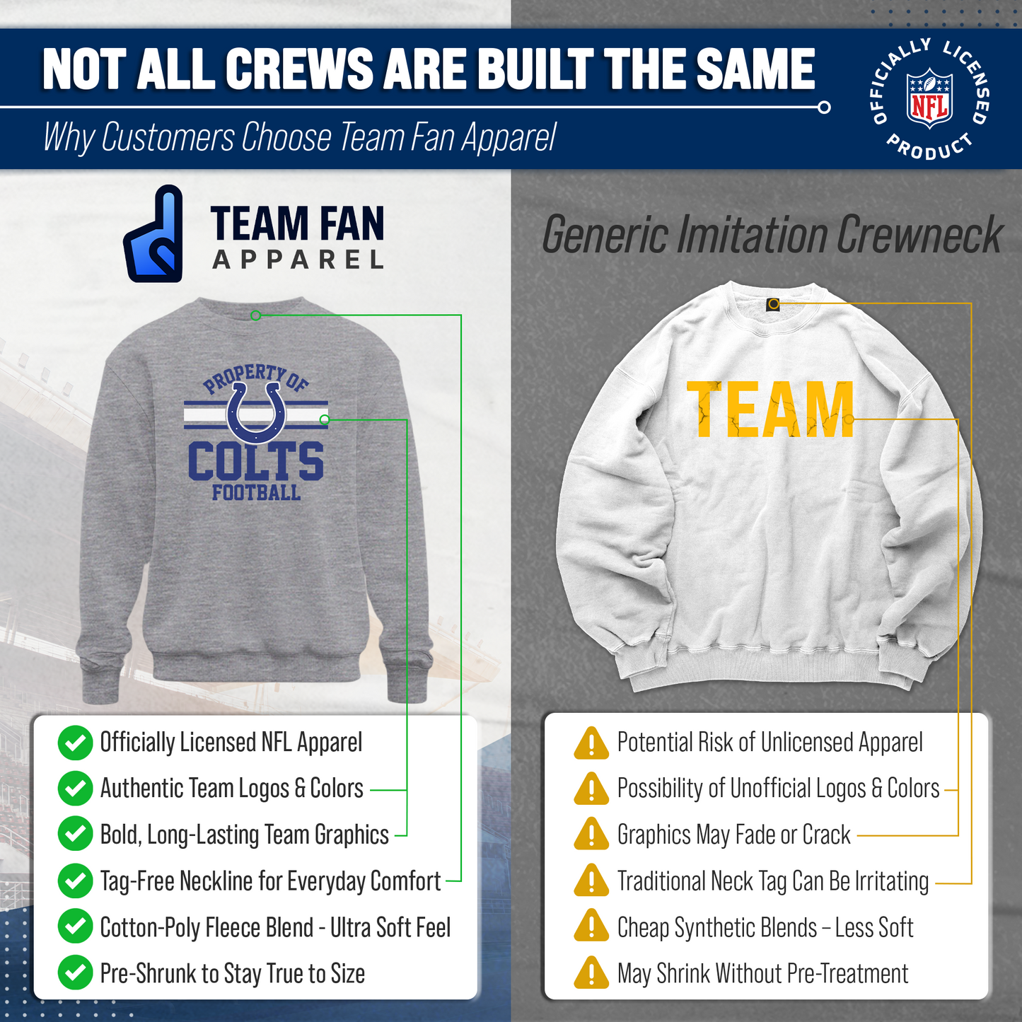 Indianapolis Colts NFL Adult Property Of Crewneck Fleece Sweatshirt - Sport Gray