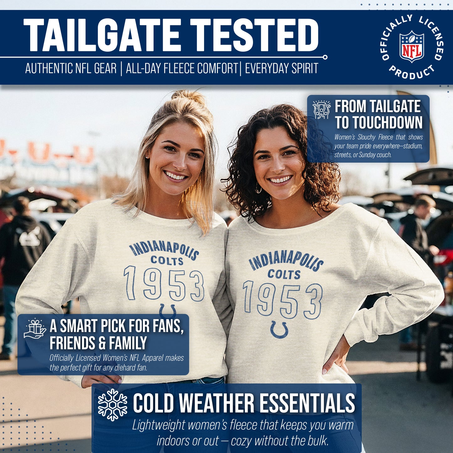 Indianapolis Colts NFL Womens Big Date French Terry Slouchy Top - Natural