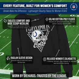 Indianapolis Colts NFL Womens Retro Triangle French Terry Slouchy Top- Raglan Sleeves - Heather Charcoal