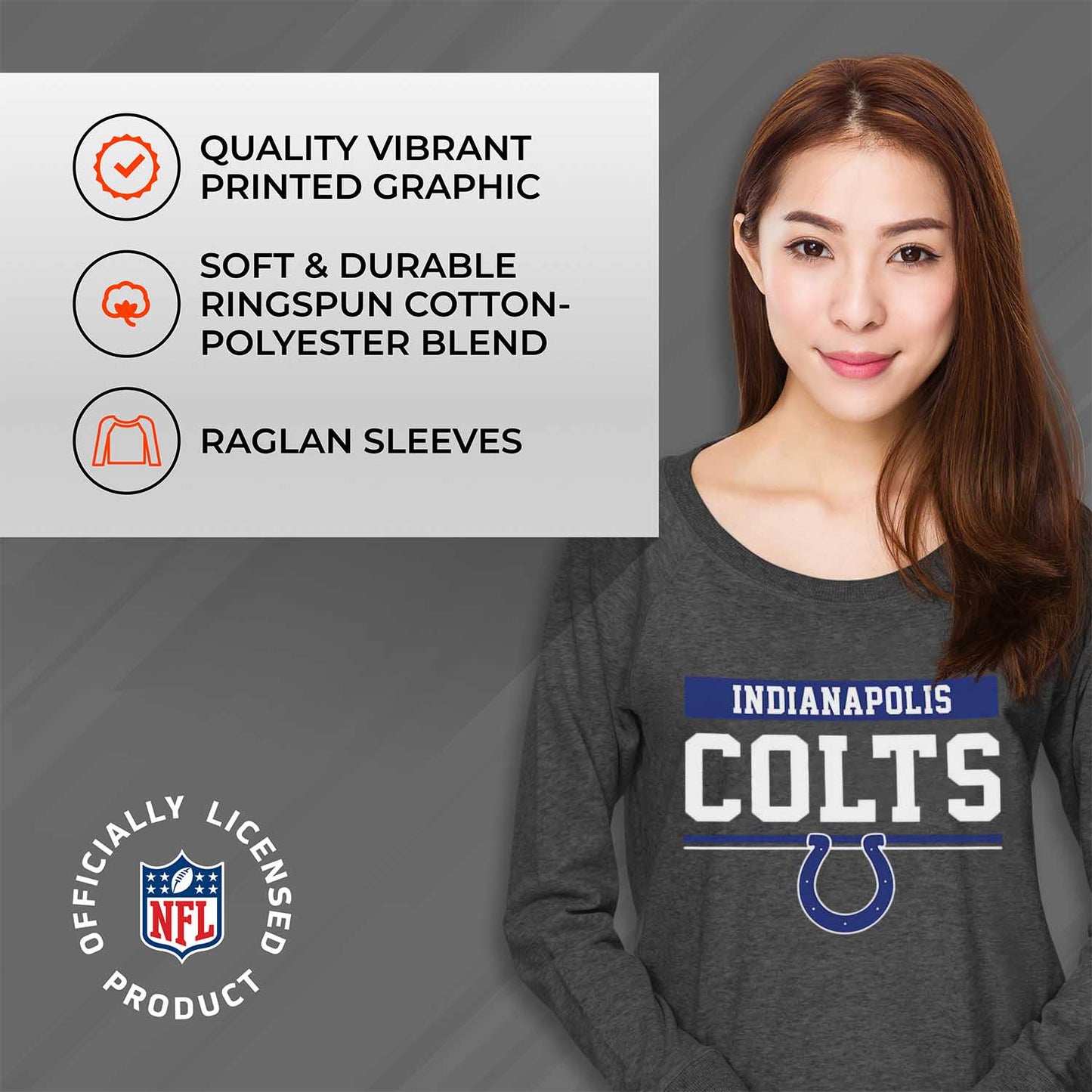 Indianapolis Colts NFL Womens Team Block French Terry Slouchy Top - Charcoal