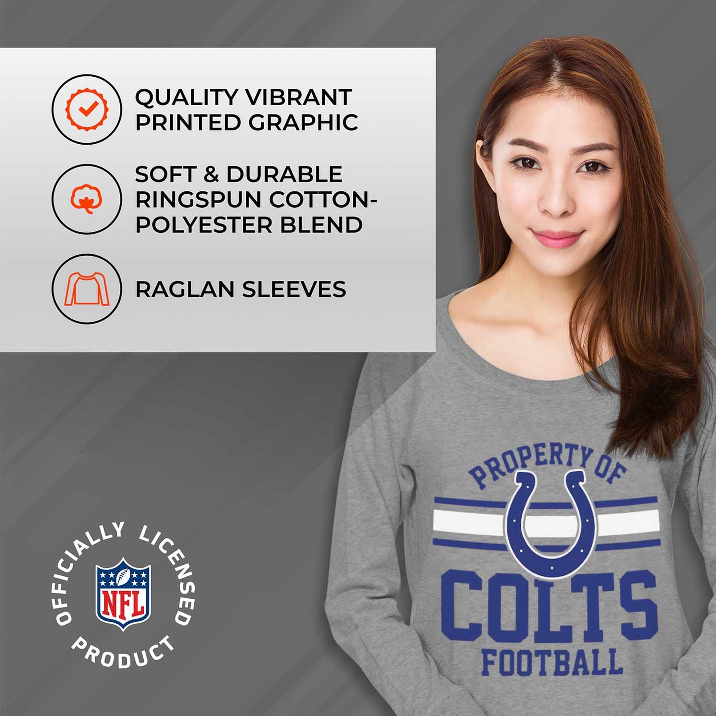 Indianapolis Colts NFL Womens Property of Lighweight Crew Neck - Sport Gray