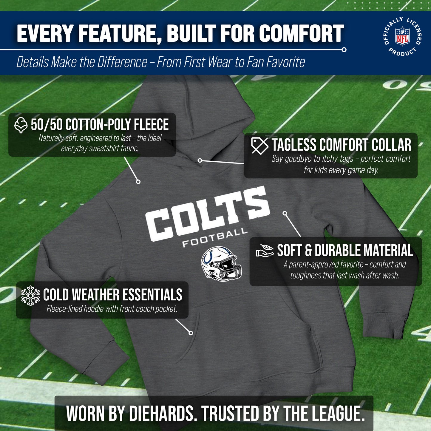 Indianapolis Colts NFL Youth Football Helmet Hood - Charcoal