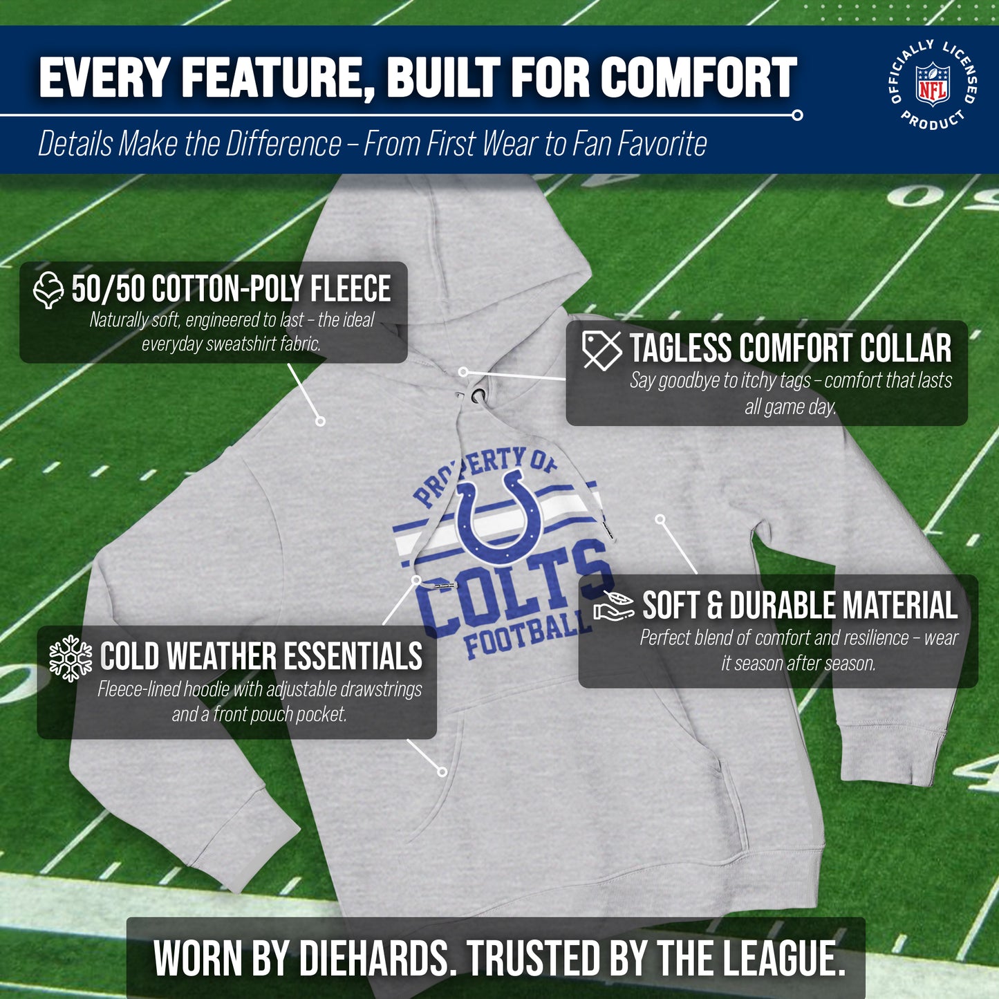 Indianapolis Colts NFL Adult Property Of Hooded Sweatshirt - Sport Gray